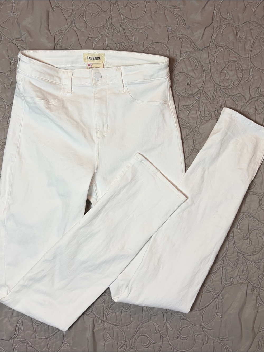 L’Agence Women’s Jeans Josie High Rise Skinny Size 26 White Split Hem Blanc
